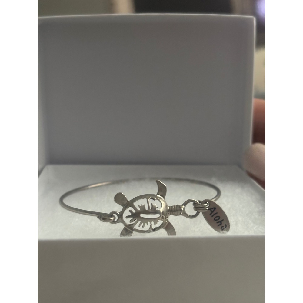 Silver Aloha Sea Turtle Honu Bangle Bracelet Tropical Hawaiian Jewelry - Picture 5 of 6